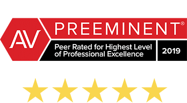 AV Preeminent Peer Rated for Highest Level Of Professional Excellence 2019